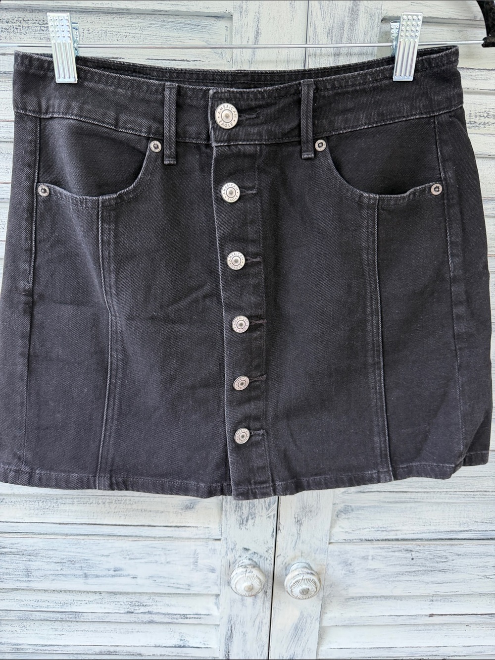 American Eagle Outfitters Black Button-Front A-Line Mini Skirt